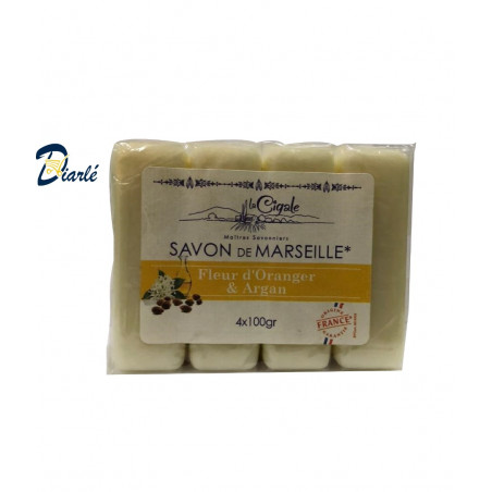 SAVON DE MARSEILLE FLEUR D'ORANGER & ARGAN 4x100gr