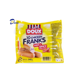 DOUX 10 CHICKEN FRANKS HOT SPICY PIMENTEES 340g